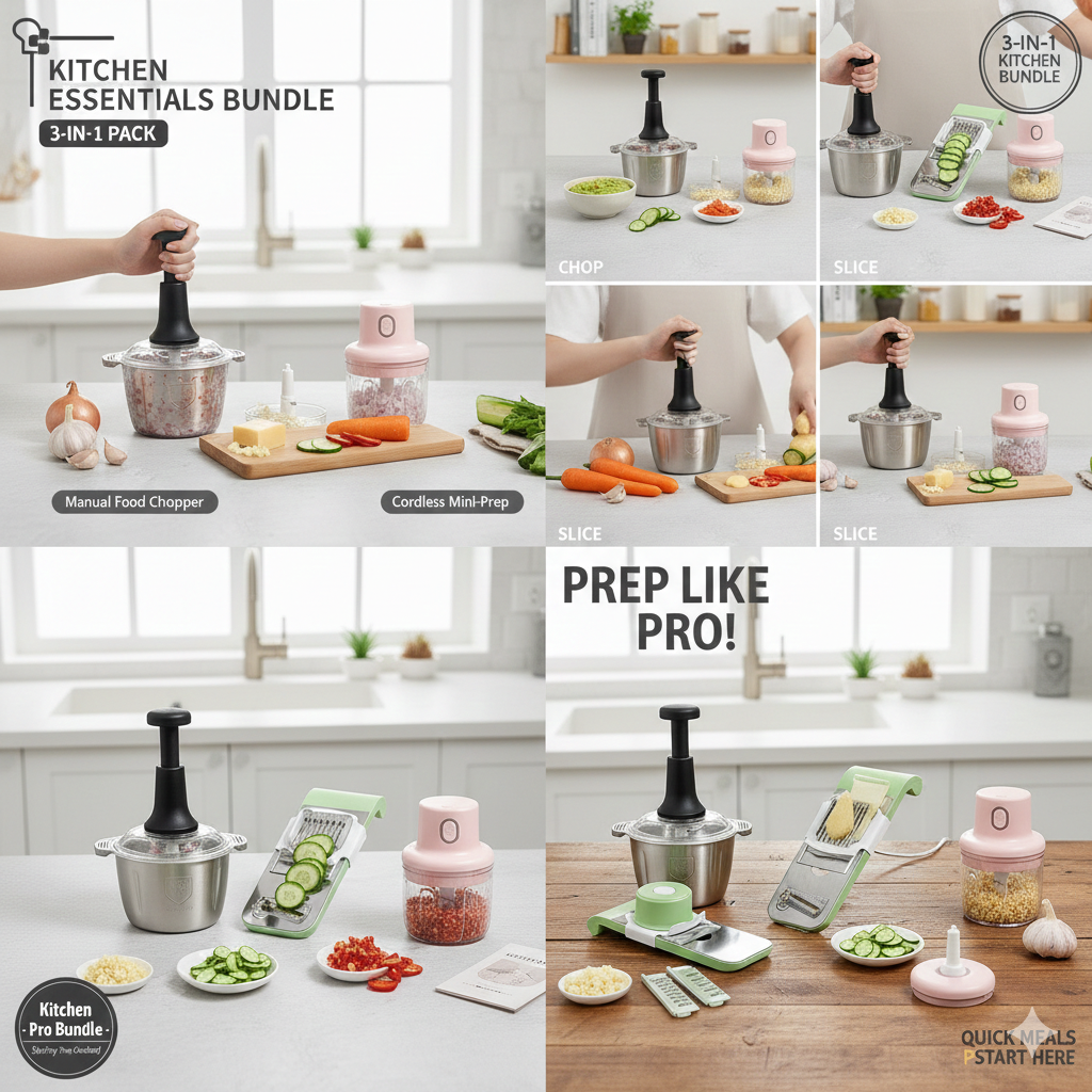 Ramzan Special Kitchen Deal – Manual Food Chopper + Mini Rechargeable Grinder + 5 in 1 Vegetable Slicer | Only Rs.3000 | Free Delivery All Pakistan