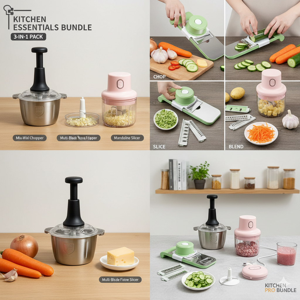 Ramzan Special Kitchen Deal – Manual Food Chopper + Mini Rechargeable Grinder + 5 in 1 Vegetable Slicer | Only Rs.3000 | Free Delivery All Pakistan
