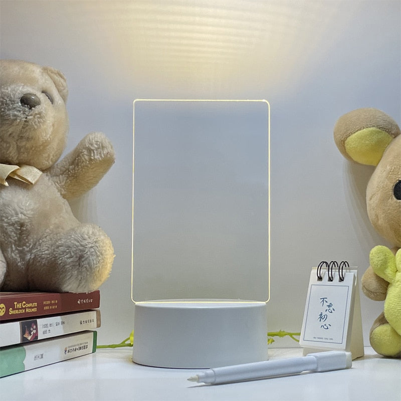 Transparent Luminous Led Night Lights Acrylic Erasable Write Message Board C