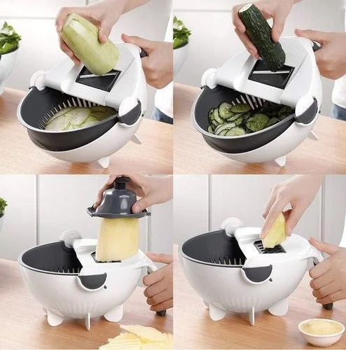 9 in 1 Vegetable Cutter with Drain Basket – Multi Function Food Slicer & Grater