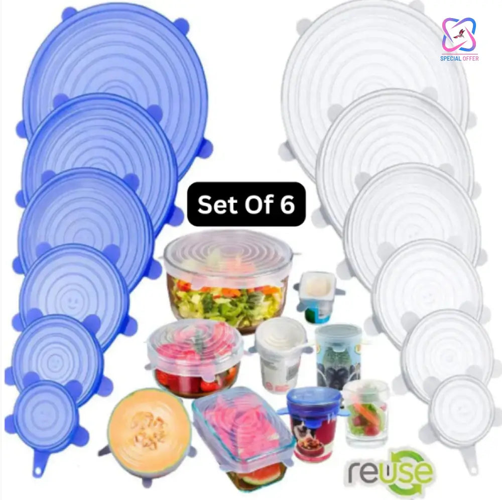 Resusable And Stretchable Silicon Food Covers - Set Of 6