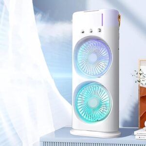 Portable Mini Double Fan Air Cooler With Mist Humidifier And Led Lighting, Mini Table Cooling Fan ( Random Color )