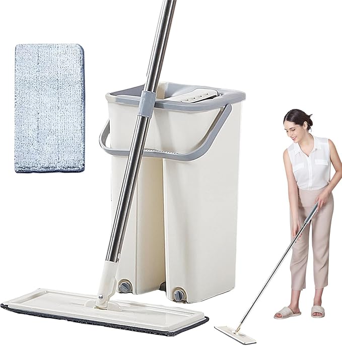 2-in-1 Scratch Mop with Self-Cleaning Bucket ? Wash & Dry Hands-Free Flat Mop - Image 6