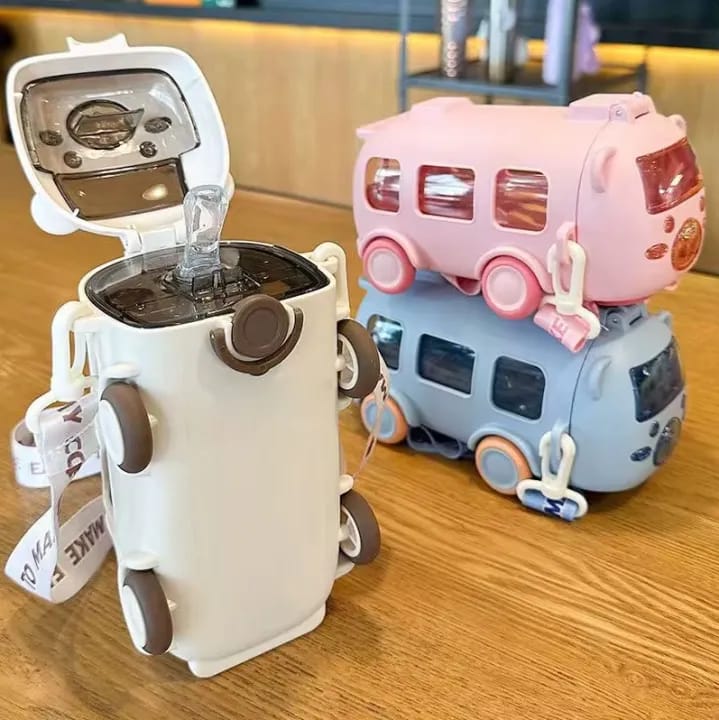 3-in-1 Cartoon Bus Shaped Kids Water Bottle ? Cute & Portable