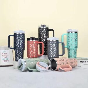 Leopard Print Travel Mug – 40oz Stainless Steel Tumbler with Handle Lid