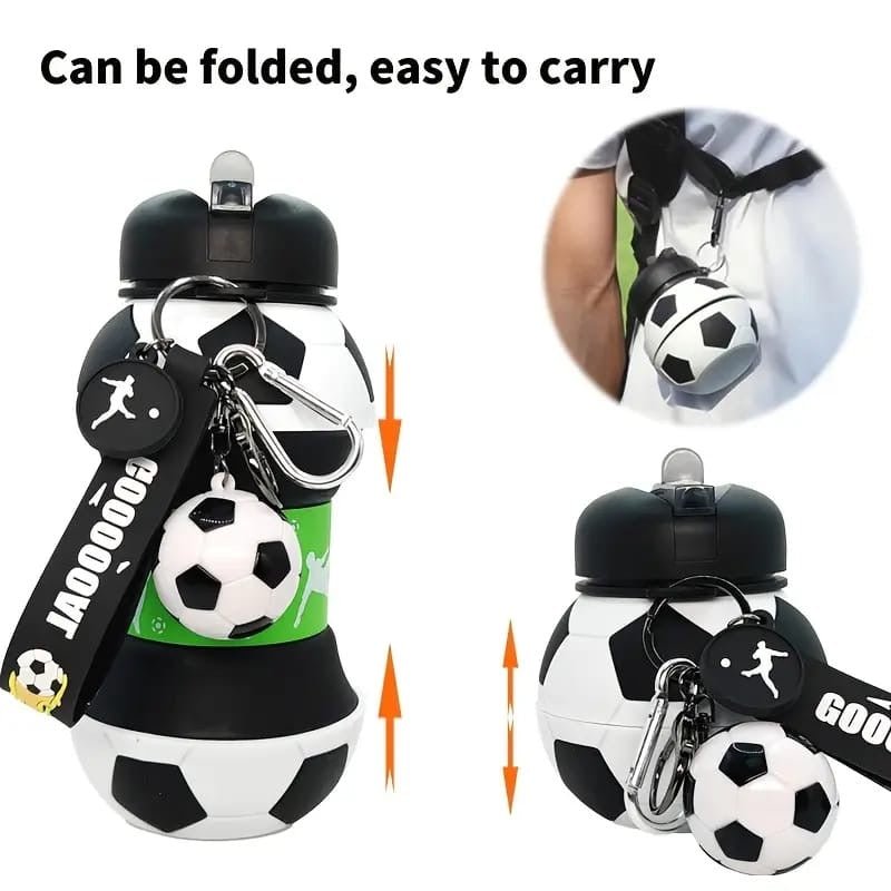 550ml/Folding Football-Shaped Portable Leak-Proof Silicone high quality Water Bottle with lid - Image 4