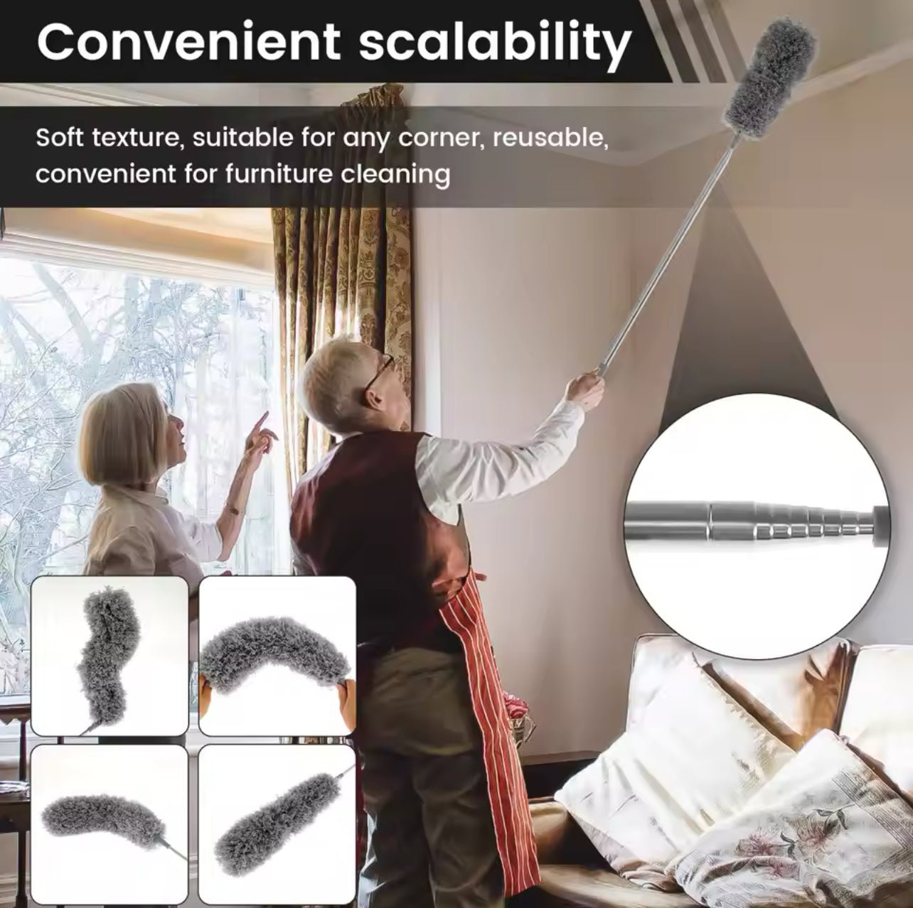 Flexible Microfibre Long Rod Grey Duster - Image 4