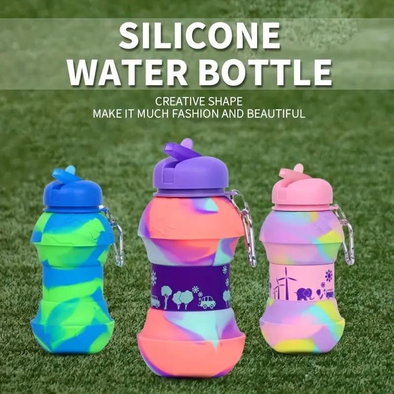 550ml/Folding Football-Shaped Portable Leak-Proof Silicone high quality Water Bottle with lid - Image 2