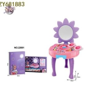 Pretend Play Vanity Toy Set with Legs/Drawer (Includes DIY bracelet & necklace materials, hair clips, headband, glasses, wristband, comb, decorative gems, and a small cleaning cloth)