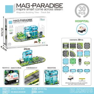 Mini Track-Hospital 38pcs Electric Railcar Electric Vehicle Magnetic Sheet Magnetic Building Blocks Magnetic Track Building Blocks DIY Building Blocks Assembled Building Blocks