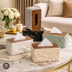 Elegant Wave Pattern Tissues Boxs With Wooden Lid
